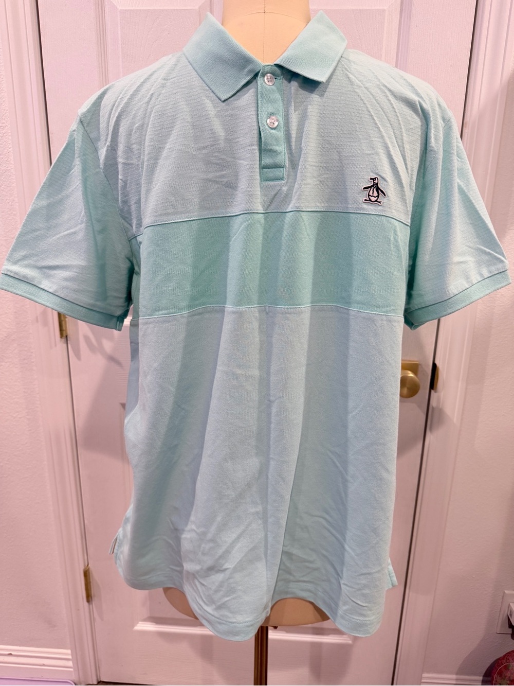 Original Penguin Light Mint Green Striped Panel Polo - XXL